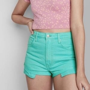 3/$20 Wild Fable Super-High Rise Cheeky Jean Shorts Aqua Mint Blue 6